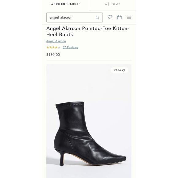 Angel Alarcón Black Pointed Toe Kitten-Heel Booties from Anthropologie Size 38 - Picture 1 of 7